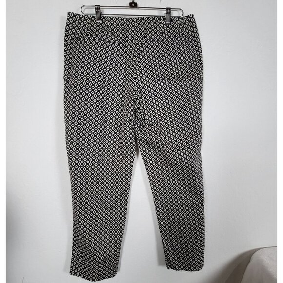 Cabi Womens Black White Geometric Print Ankle Pants Size 12 Stretch Stye 877 New - Picture 2 of 12
